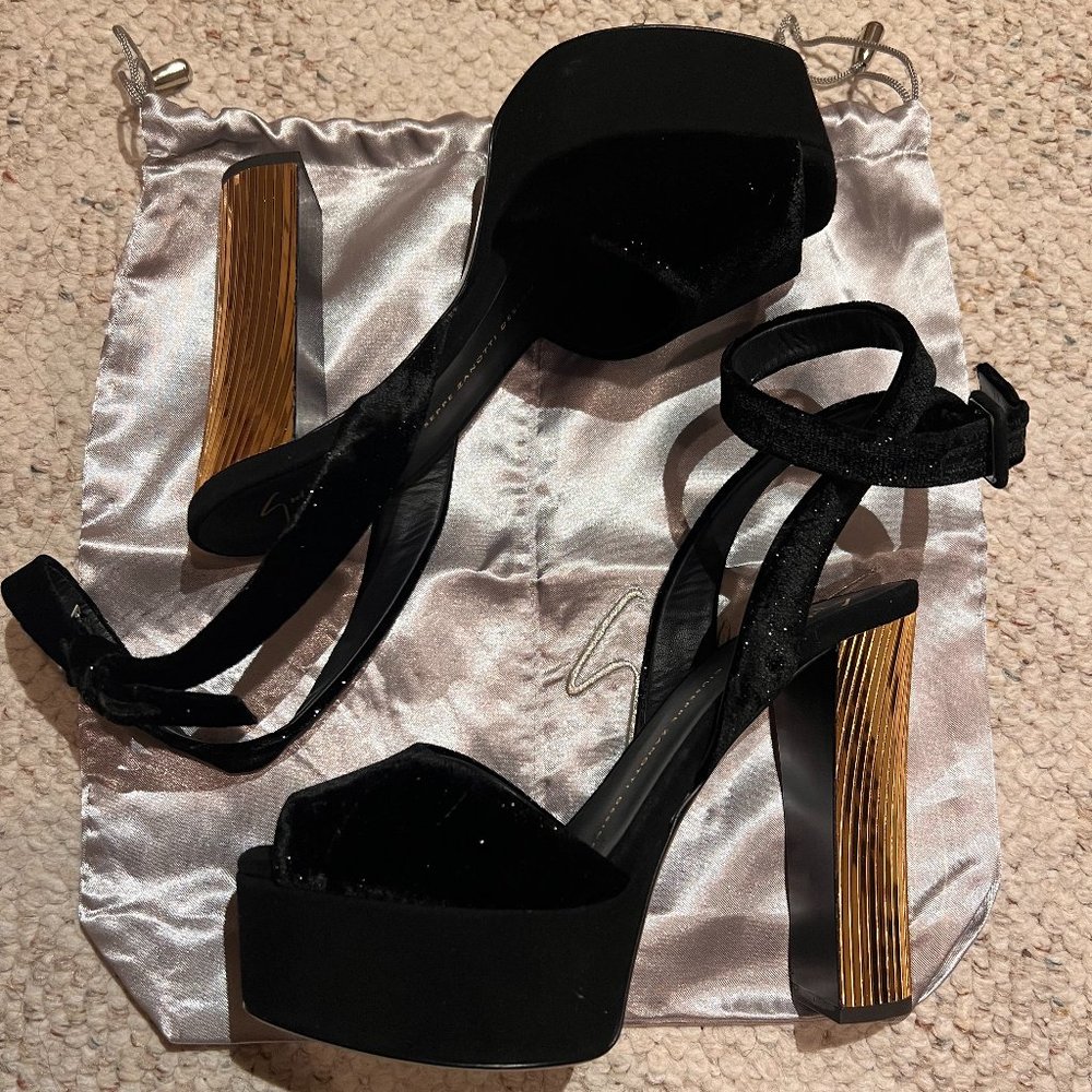 Giuseppe Zanotti Black Velvet Lavinia Ankle Strap Platform Sandals